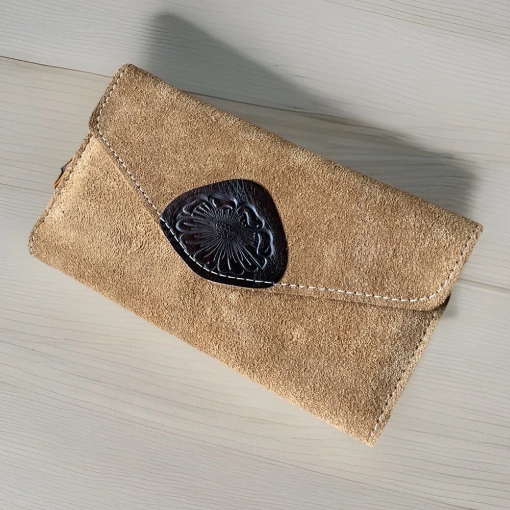 VTG 1970s Westport Suede Leather Checkbook Wallet Carry-All